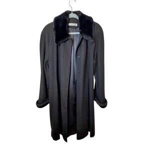 VTG 80s Perry Ellis Portfolio Long 100% Wool Coat Faux Fur Collar Union Made 12